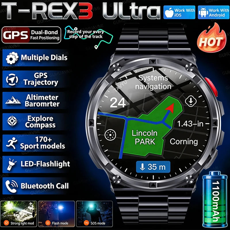 T-Rex3 Pro 1100mAh 2026 Reloj T-Rex3 Pro 1100mAh Reloj Inteligente GPS 5ATM Reloj Deportivo Impermeable Reloj Al Aire Libre